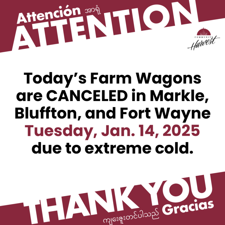 Community Harvest Farm Wagons 1/14/2025 are Canceled Due to Cold Weather