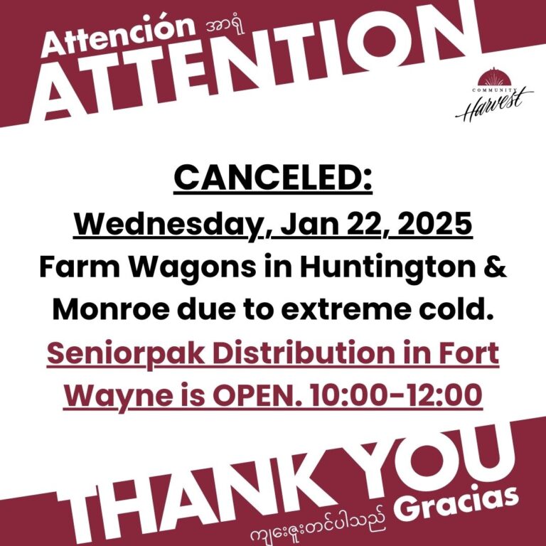 Community Harvest Farm Wagons 1/22/2025 are Canceled Due to Cold Weather