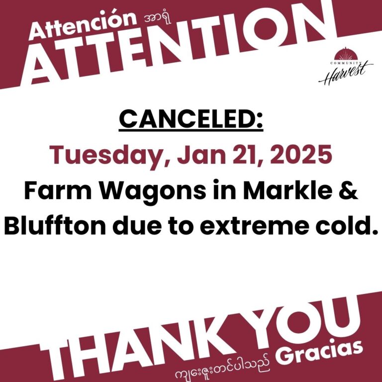 Community Harvest Farm Wagons 1/21/2025 are Canceled Due to Cold Weather