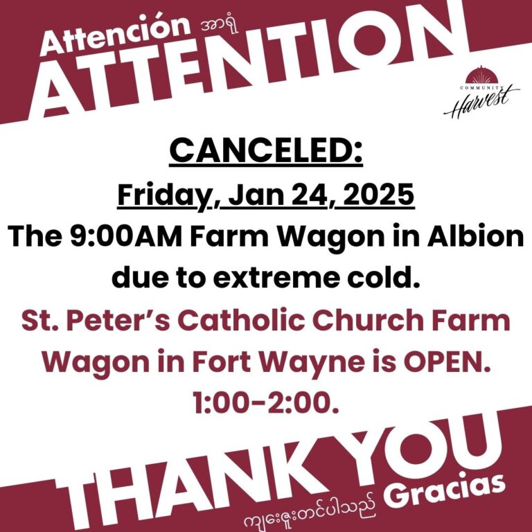 Community Harvest Farm Wagon 1/24/2025 is Canceled Due to Cold Weather